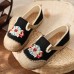 Grey Embroideried Flats Cotton Linen Fabric Boutique  Flat Feet Shoes